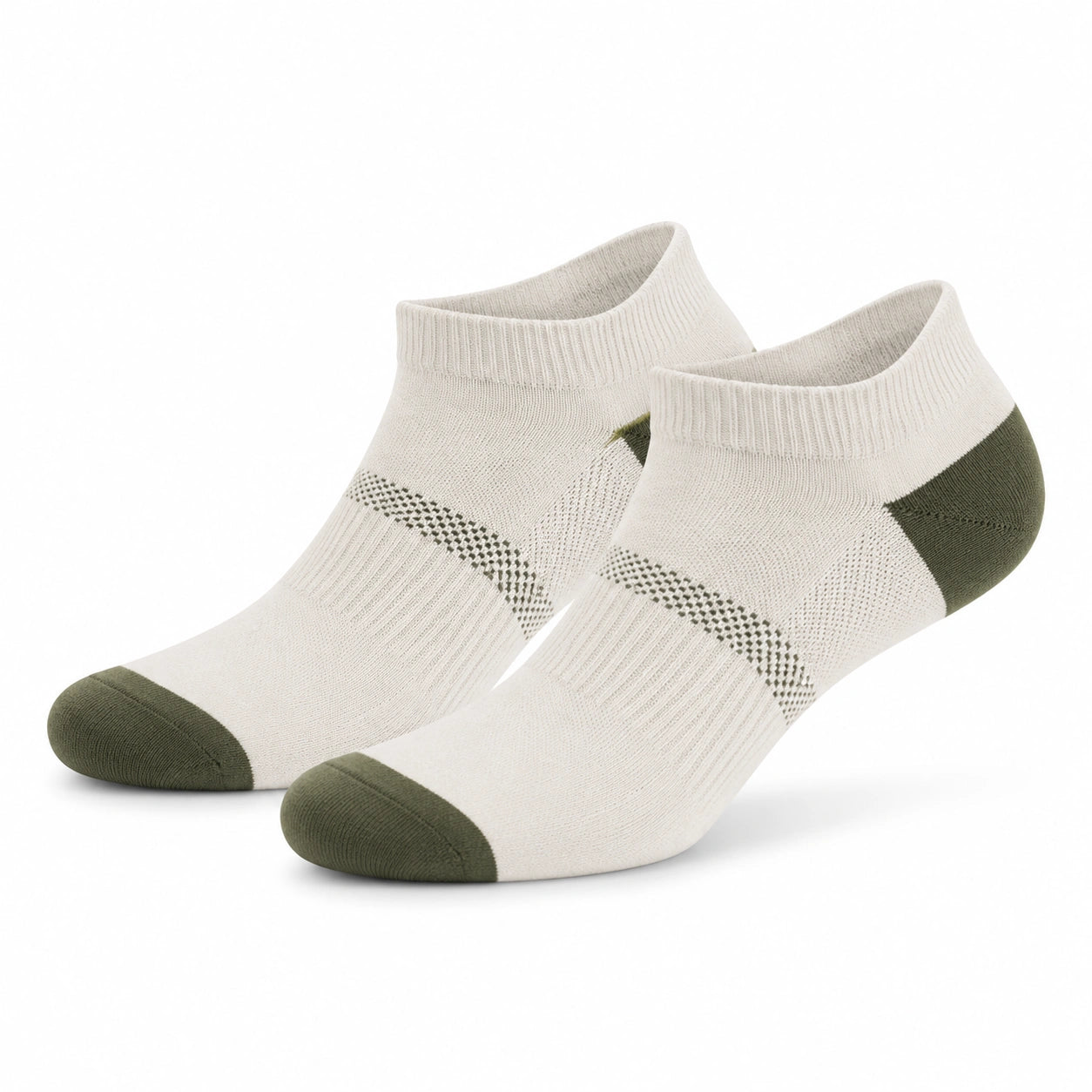 Chaussettes basses 35-38 en maille blanc/vert olive style sportif