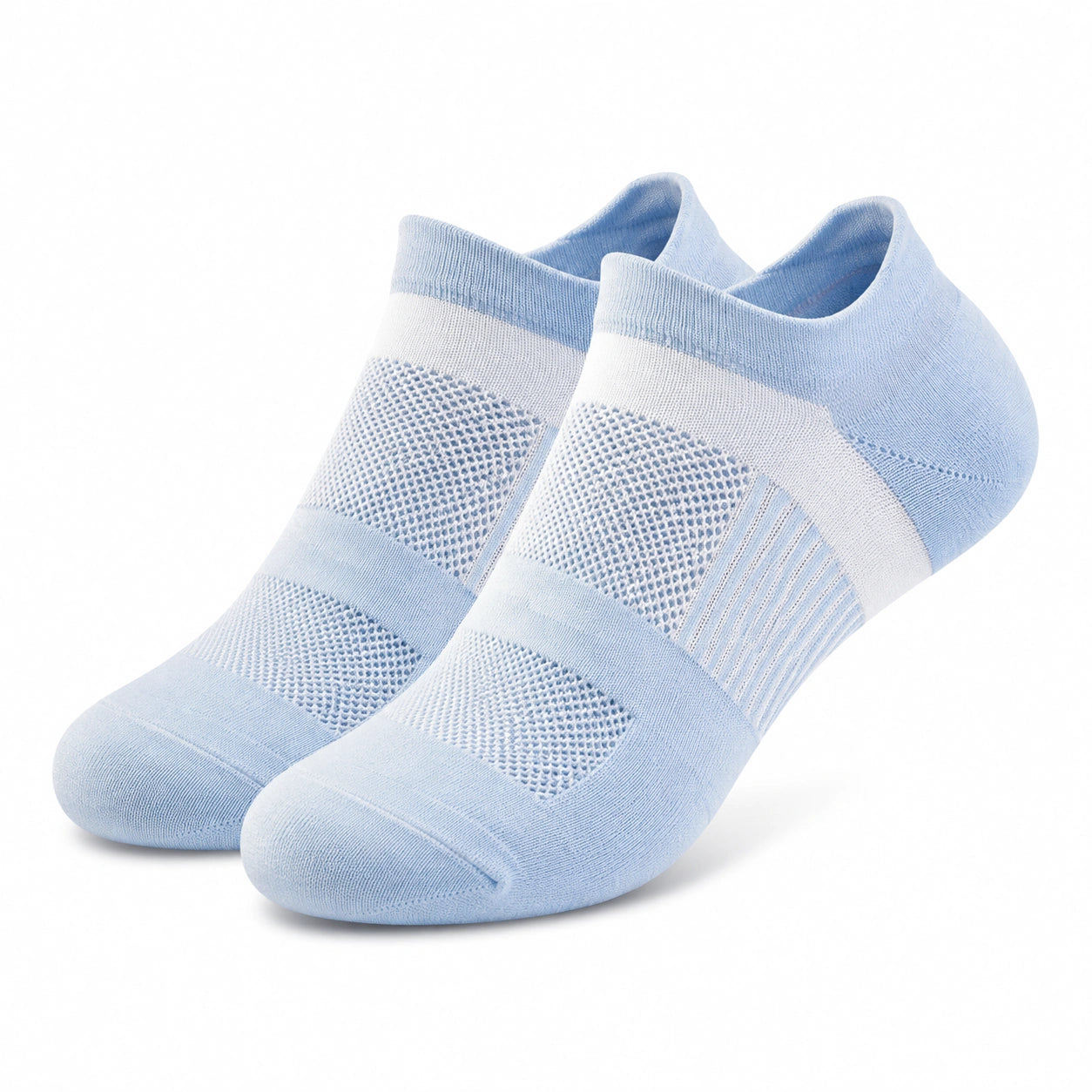 Chaussettes basses 35-38 en textile tricoté bleu clair et blanc - respirantes pour sport