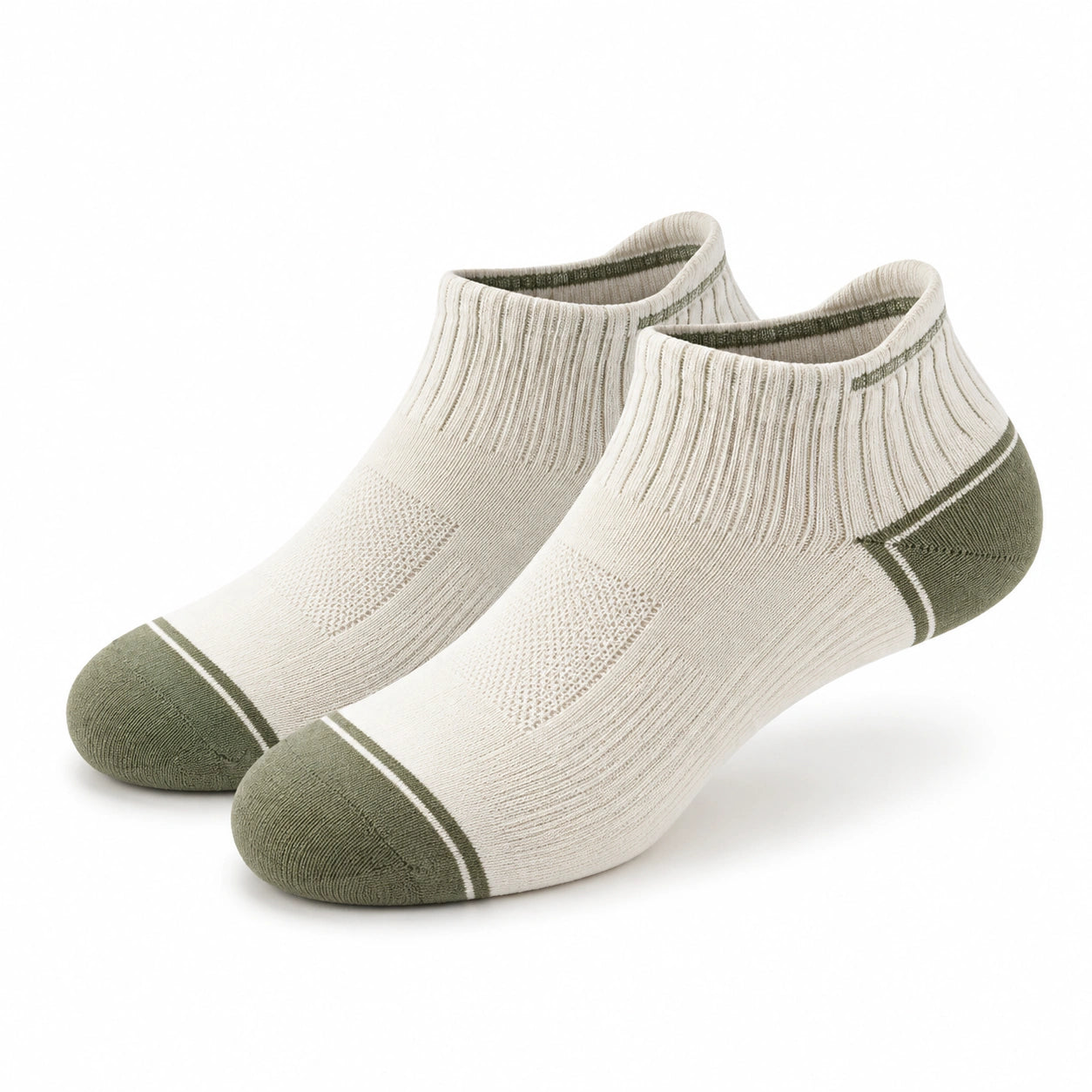Chaussettes courtes 39-42 en maille textile écru et vert kaki - style sportif