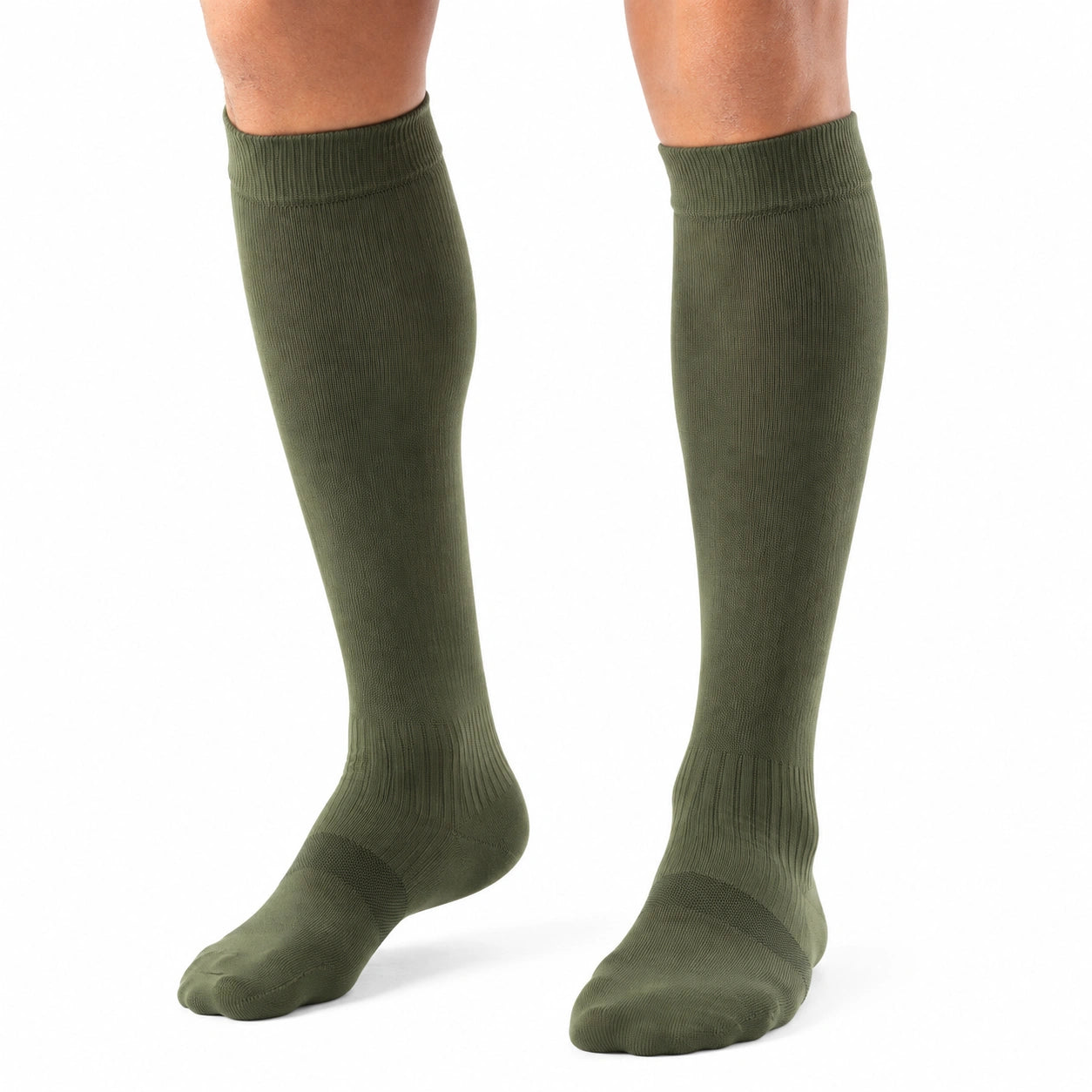 Chaussettes hautes 35-38 en maille textile vert olive - unies côtelées