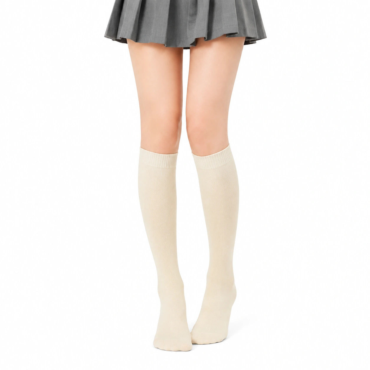 Chaussettes hautes 35-38 en textile tricoté écru - style uni
