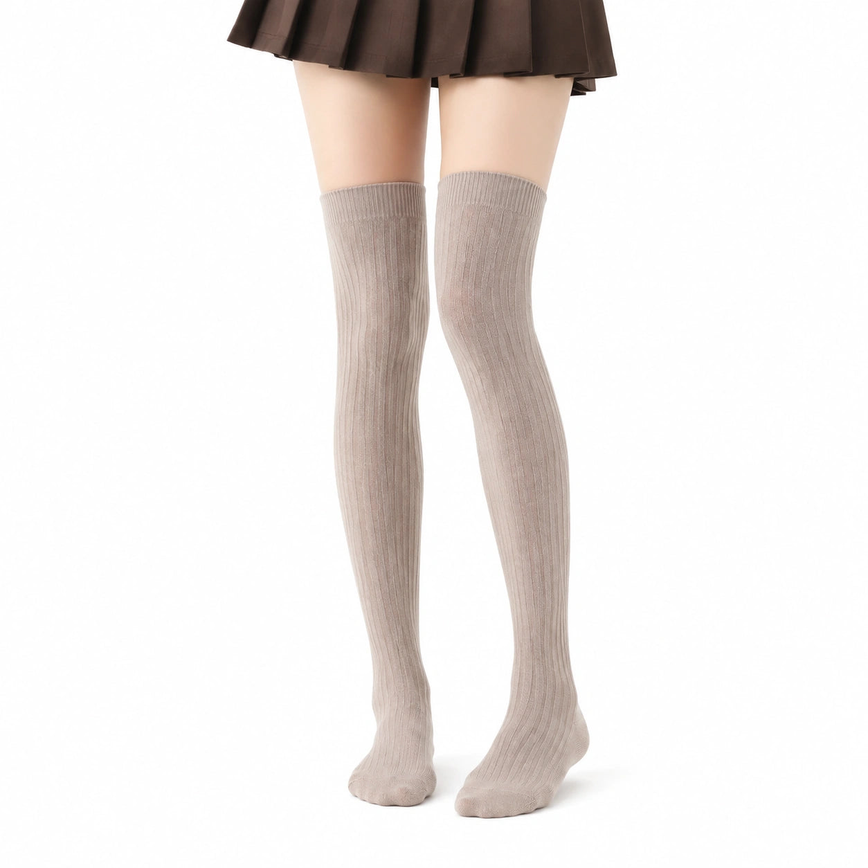 Chaussettes montantes 35-38 beige en maille côtelée style classique