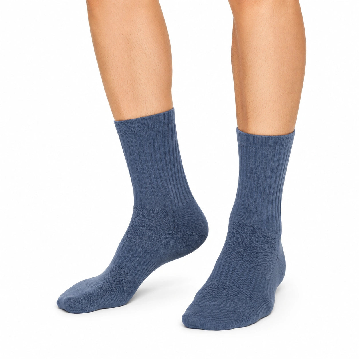 Chaussettes mi-mollet 43-46 en maille bleu ardoise côtelées