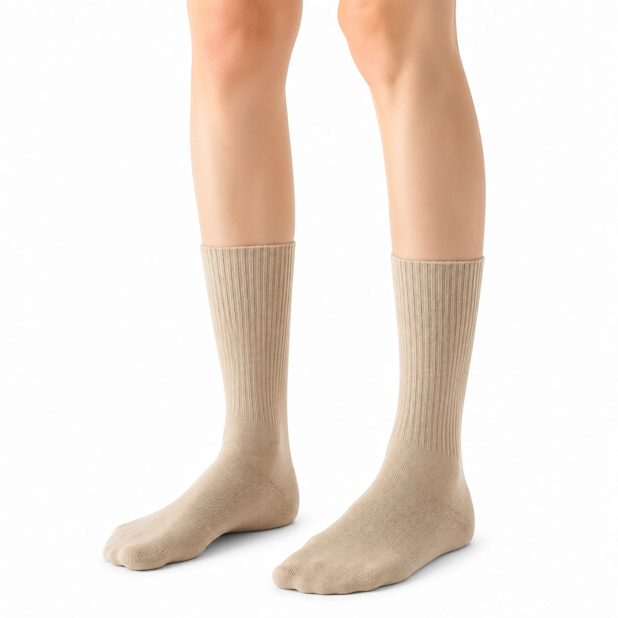 Chaussettes mi-mollet 35-38 en maille beige à côtes pour usage quotidien
