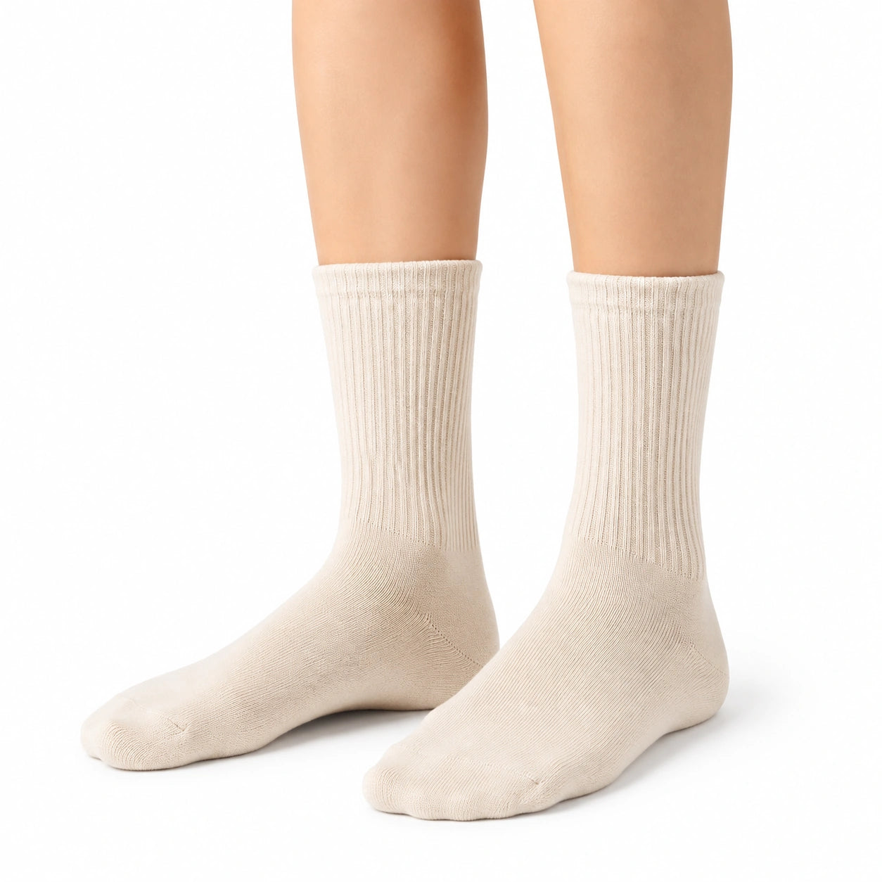 Chaussettes mi-mollet 39-42 en maille beige côtelées pour usage quotidien