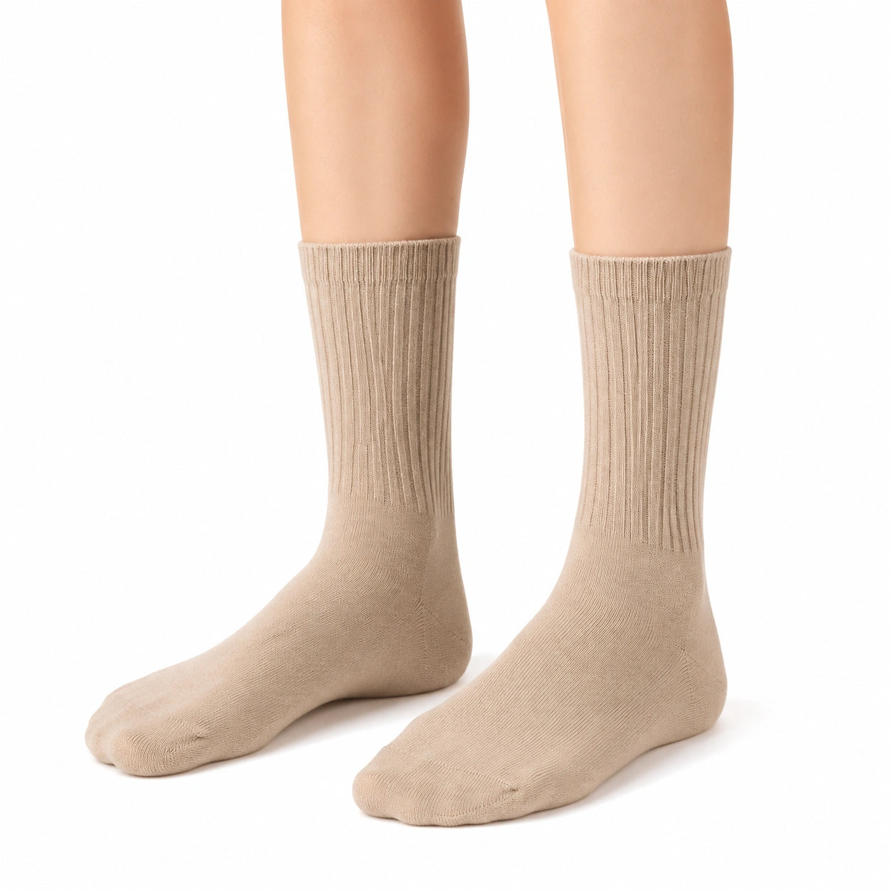 Chaussettes mi-mollet 39-42 en maille beige côtelées pour usage quotidien