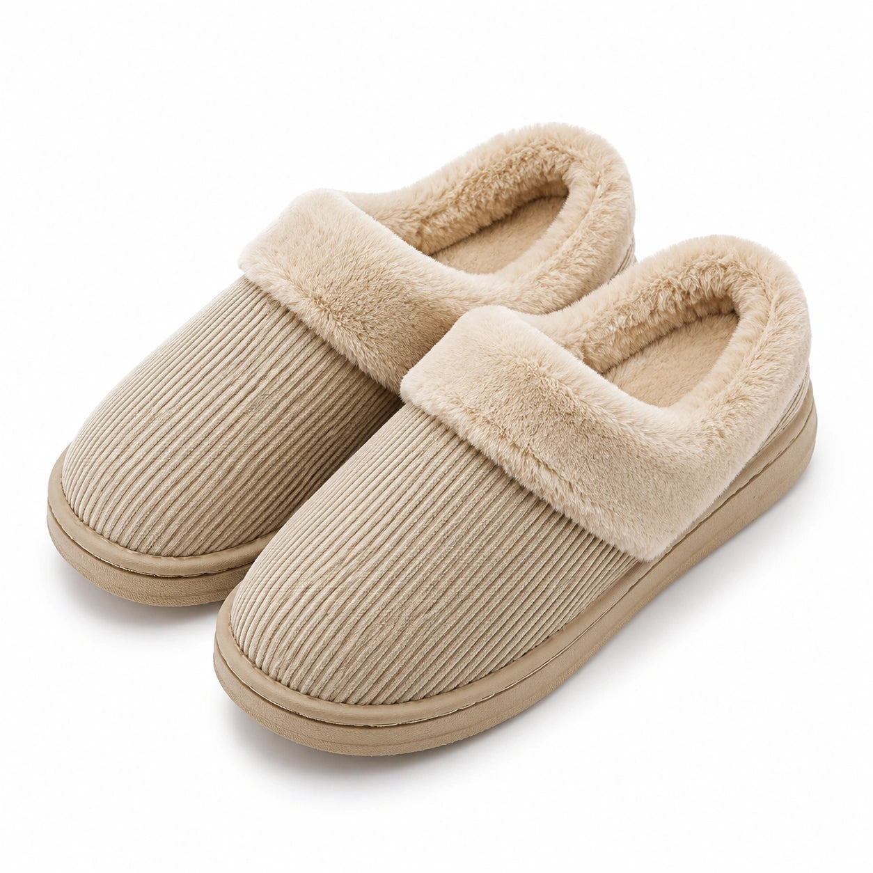 Chaussons femme 38/39 en textile côtelé beige à doublure douce pour intérieur
