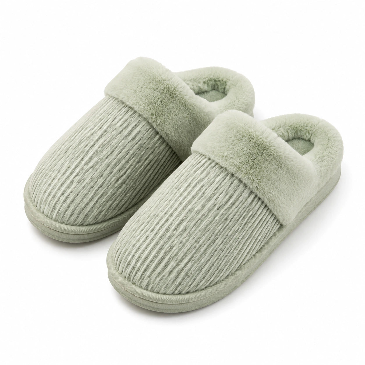 Chaussons d'intérieur 38/39 en textile vert sauge à col doux