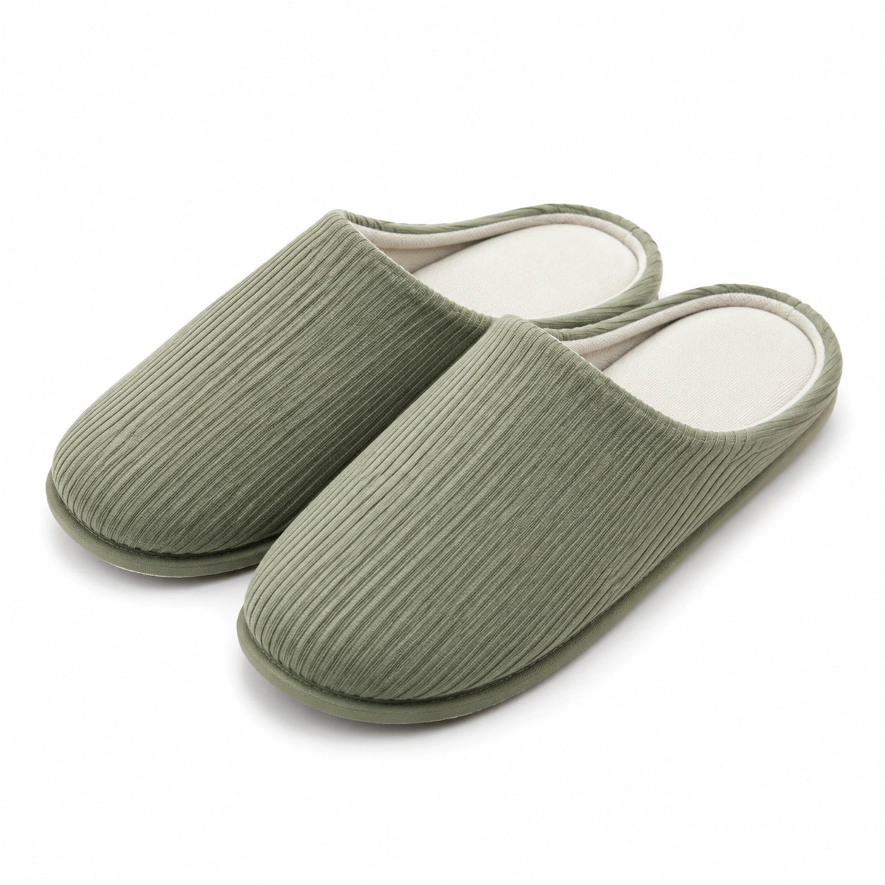 Chaussons 40/41 en textile côtelé vert sauge - mules d'intérieur confortables