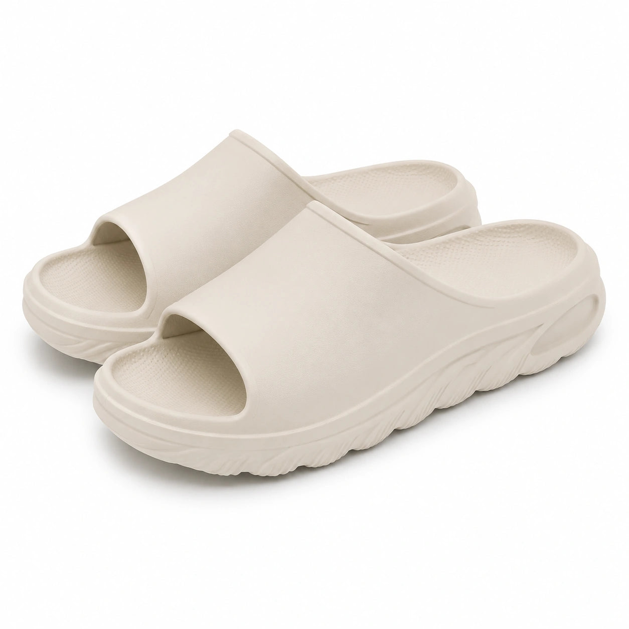 Claquettes 42/43 en mousse EVA beige à semelle épaisse pour intérieur et extérieur
