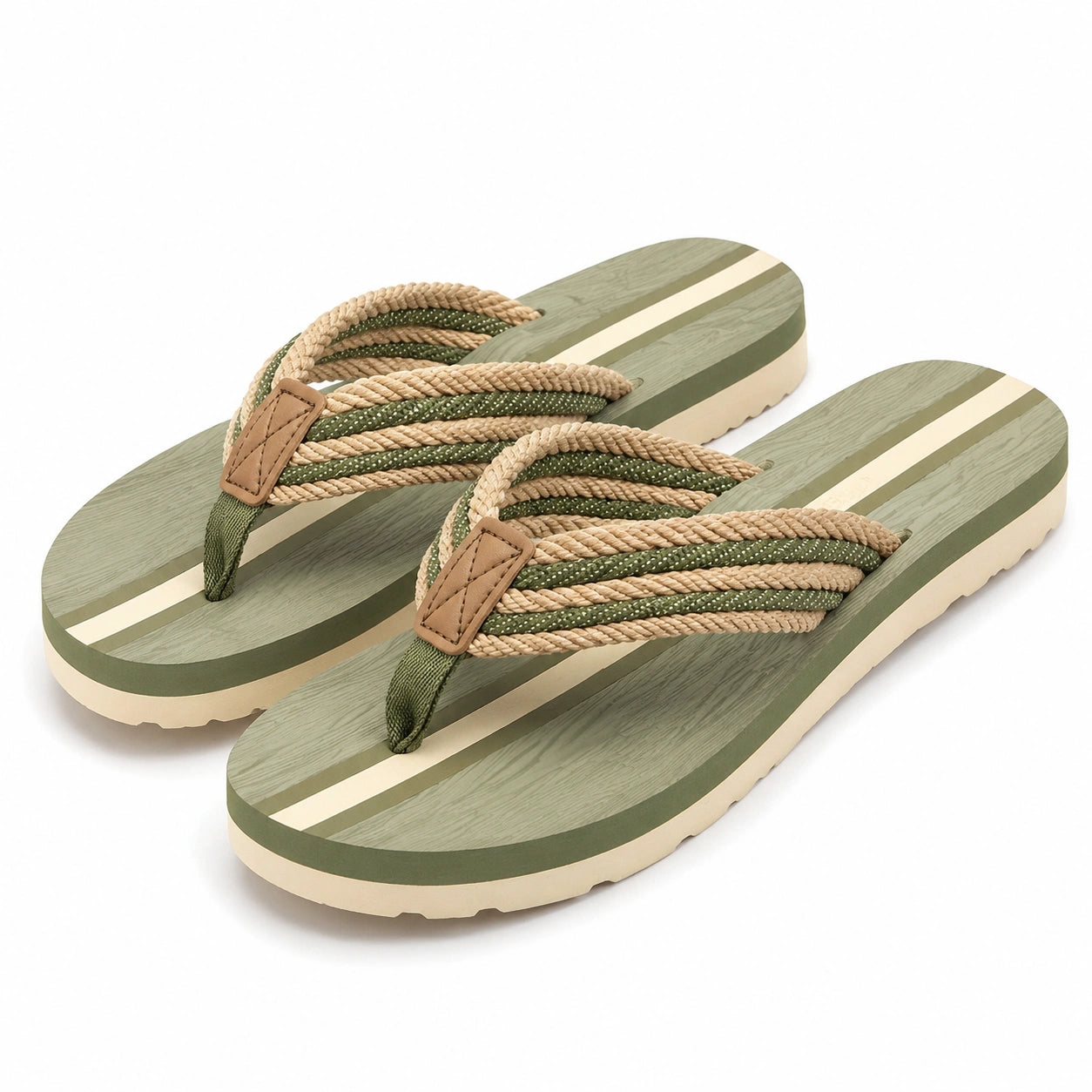 Tongs 40/41 vert kaki et beige à brides tressées pour été