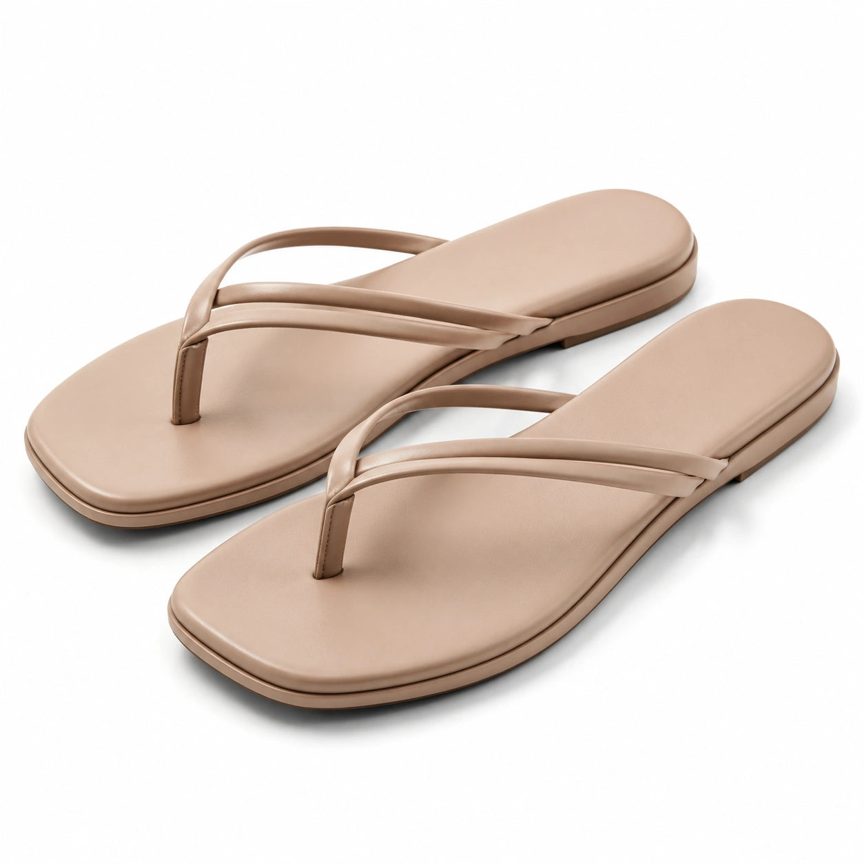 Tongs femme taille 40/41 en matière synthétique beige à brides fines style minimaliste